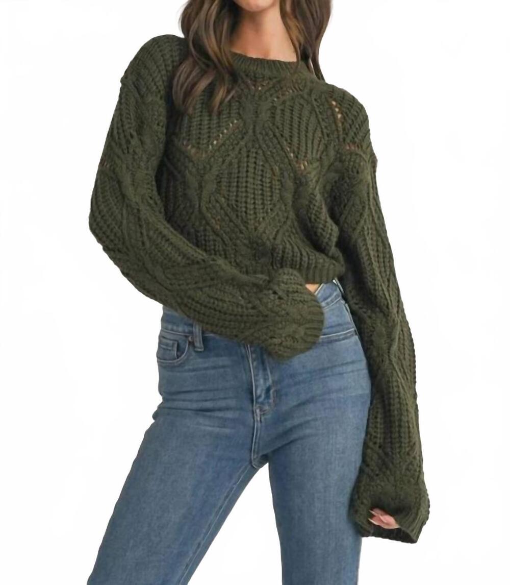 NEW KLESIS crewneck balloon sleeve cropped knit sweater in olive